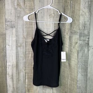 Bar lll Size XS Adjustable Straps Lace Front Black Cami